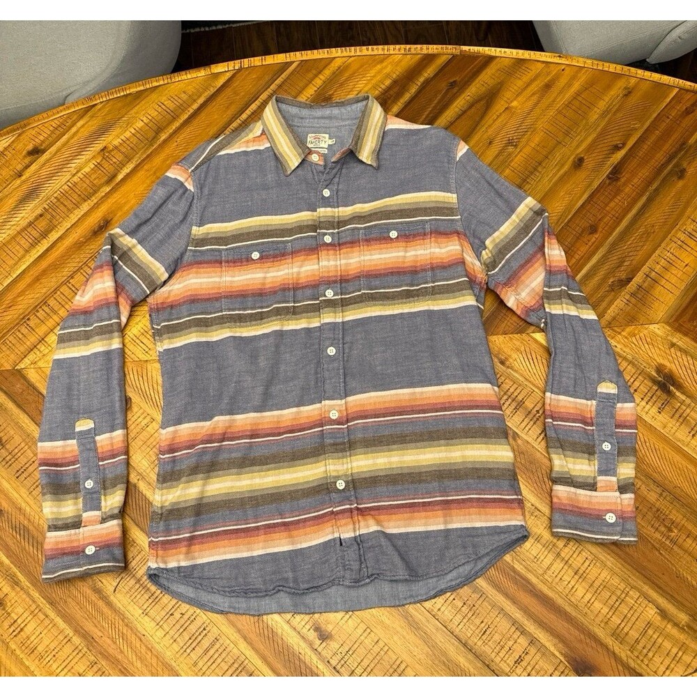 Faherty Roadtrip Shirt Mens Large Organic Cotton Striped Button Down Casual